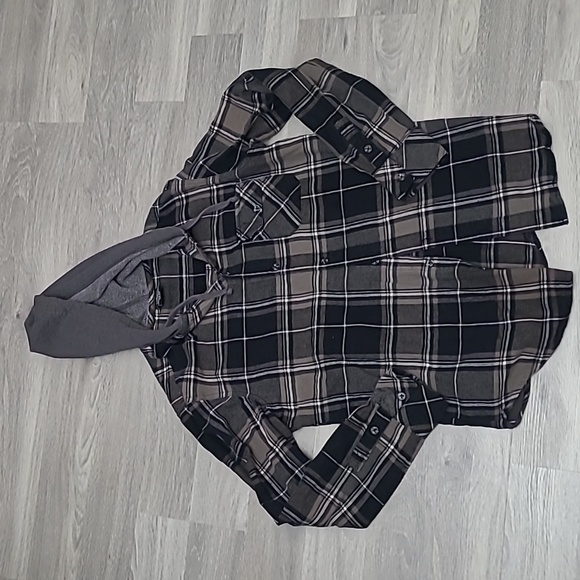 Firefly Button Up Plaid Hooded Long Sleeve Top - Picture 1 of 6